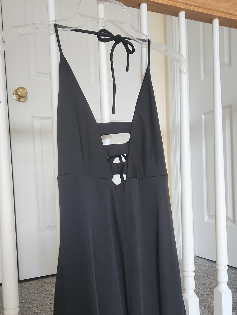 Vintage Women's Black Backless Halter Dress with Strappy Cutout